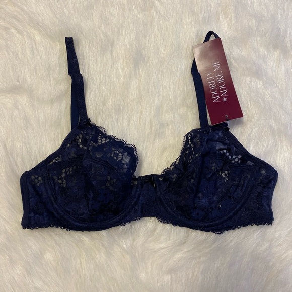 Adored By Adore Me Bra Womens Size 32B Blue Sheer Floral Chelsey‎ Unlined - Picture 1 of 5